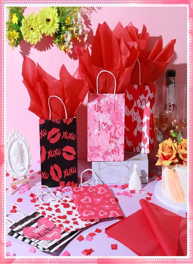 TaoBary 24 Pcs Valentines Day Gift Bag Valentines Kraft Paper Bags with Red Tissue Paper Heart Shaped Treat Goodies Bag Wrapping for Wedding Holiday Party Favor Decorations Kids Classroom Exchange Prizes - Image 2